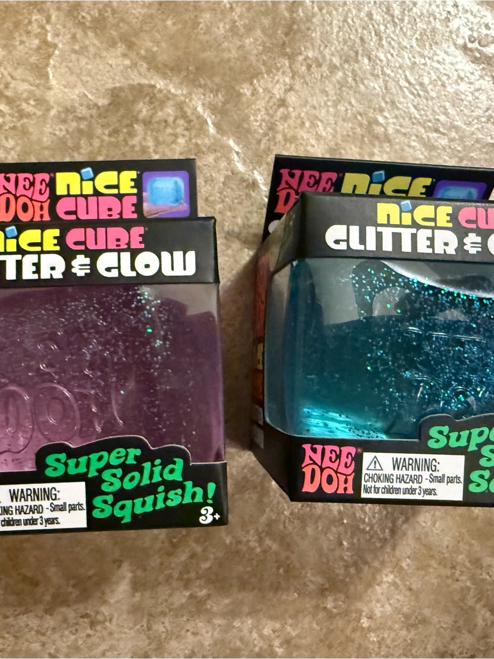 Needoh Nice Cube Glitter & Glow Squish - Purple and Blue